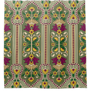 Geometric Mughal Paisley pattern on green backgrou Shower Curtain