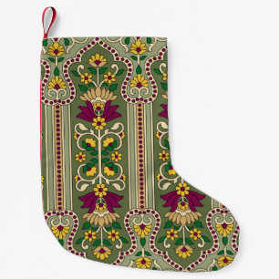 Geometric Mughal Paisley pattern on green backgrou Small Christmas Stocking