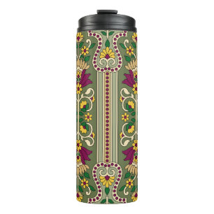 Geometric Mughal Paisley pattern on green backgrou Thermal Tumbler