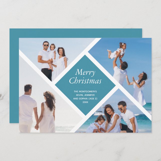 Geometric Multi Photo Merry Christmas Holiday Card (Front/Back)