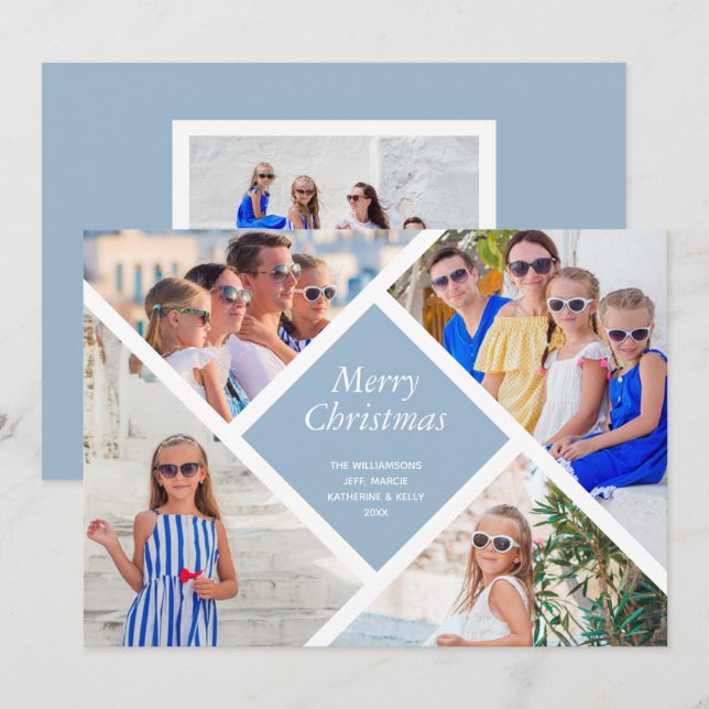 Geometric Multi Photo Merry Christmas Holiday Card (Front/Back)