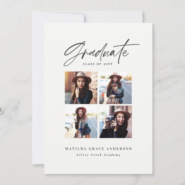 Geometric multi photo terracotta graduation announcement (Front)