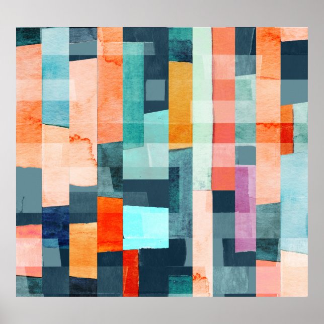 Geometric multicolor stripes, trendy pattern. poster (Front)