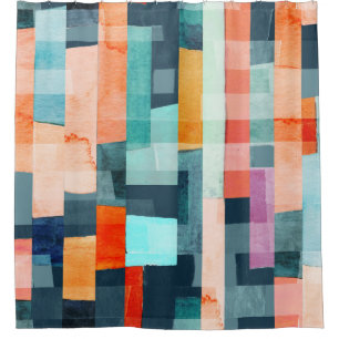 Geometric multicolor stripes, trendy pattern. shower curtain