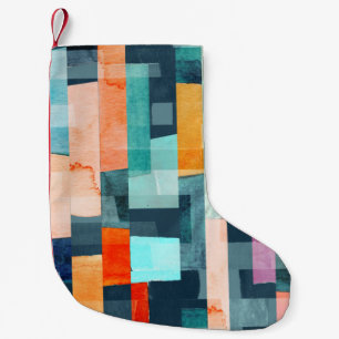 Geometric multicolor stripes, trendy pattern. small christmas stocking