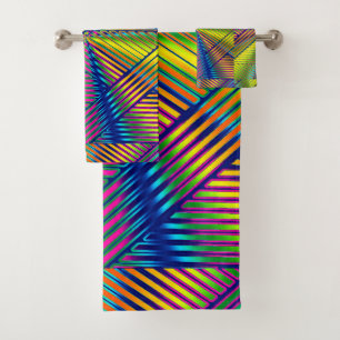 Geometric Multicolored Gradient Lines Modern Bath Towel Set