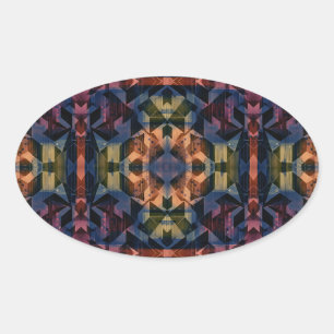 Geometric multicolored pattern with brown flower oval sticker