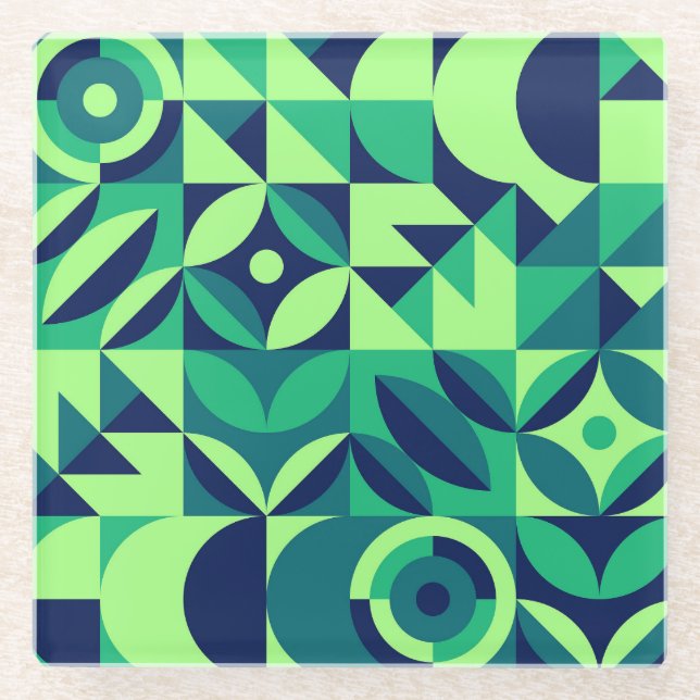 Geometric mural: modern vintage design. glass coaster (Front)