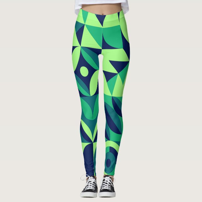 Geometric mural: modern vintage design. leggings (Front)