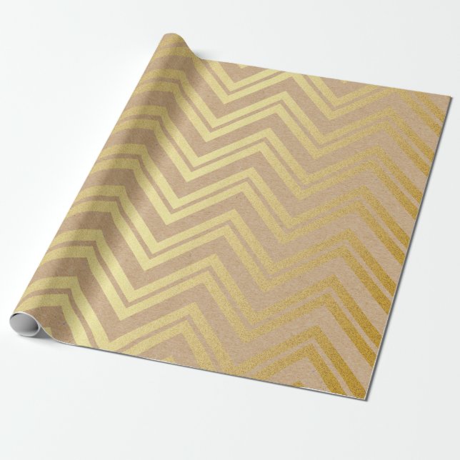 Geometric Natural Cart Pink Golden Zig Zag Wrapping Paper (Unrolled)