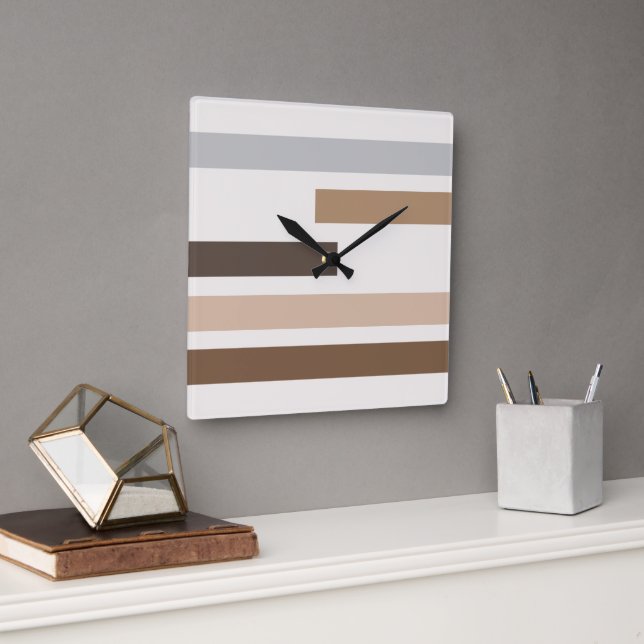 Geometric Natural Earth Tones Stripes Art Pattern Square Wall Clock (Office)