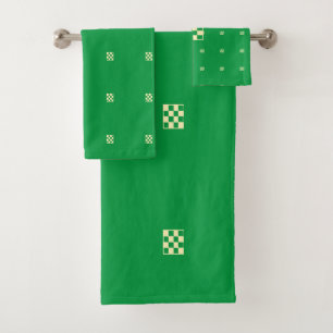 Geometric Natural Greenery Chequered Green & Cream Bath Towel Set