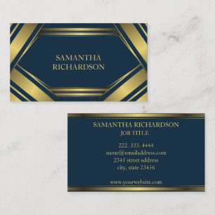 Geometric Navy Blue And Gold Stripes Professional Business Card