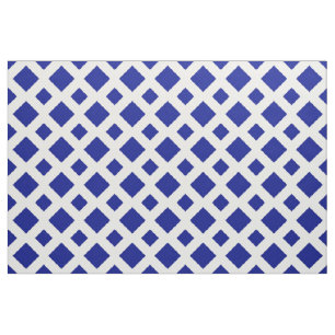 Geometric Navy Blue Diamonds on White Fabric