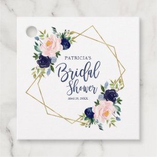 Geometric Navy  Blue Gold Floral Bridal Shower Favour Tags