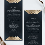 Geometric Navy Blue Gold Gatsby Wedding Menu<br><div class="desc">Relive the trend of Great Gatsby with this Design - with this a rack card or wedding reception menu. Antique for a wonderful bohemian themed wedding. Vintage Stylish Boho wedding. A formal elegant design Geometric Deco Great Gatsby Amazing design with art deco lines in the Great Gatsby style. Very trendy,...</div>