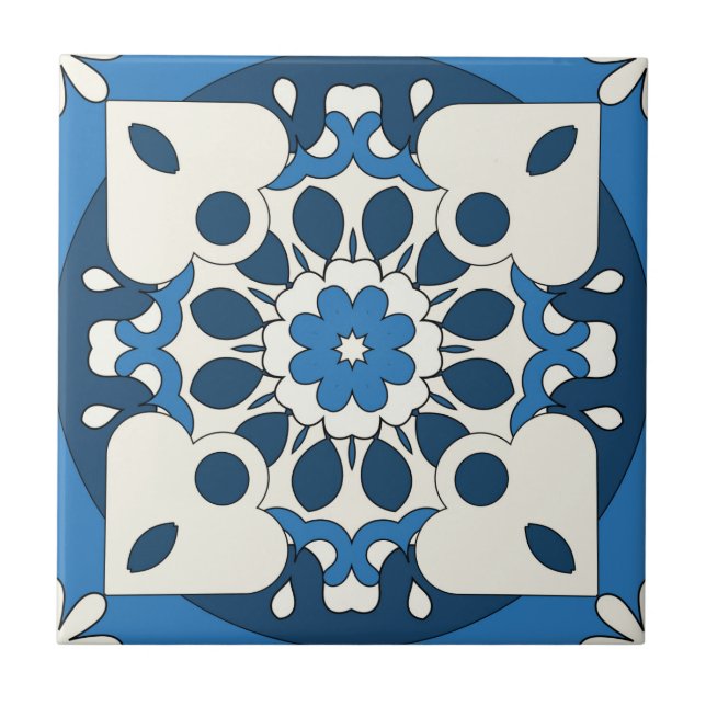 Geometric Navy Blue Mediterranean Tile (Front)