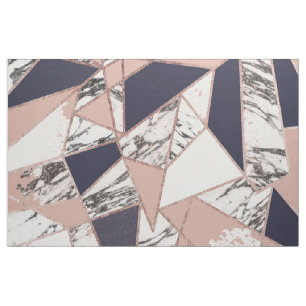 Geometric Navy Blue Peach Marble and Rose Gold Fabric