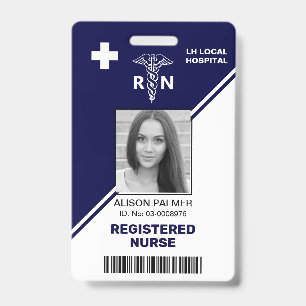 Geometric navy blue triangles Registered nurse RN ID Badge