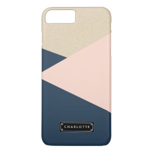 Geometric Navy & Blush Pink Personalized iPhone 8 Plus/7 Plus Case