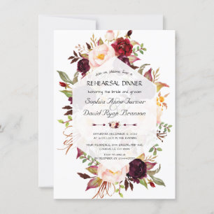 Geometric Navy Burgundy Floral Rehearsal Dinner Invitation