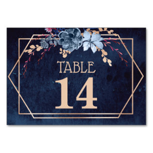 Geometric Navy Floral Wedding Table Number Card