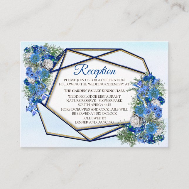 Geometric - Navy-Gold Flower Bouquet Theme Enclosure Card (Front)