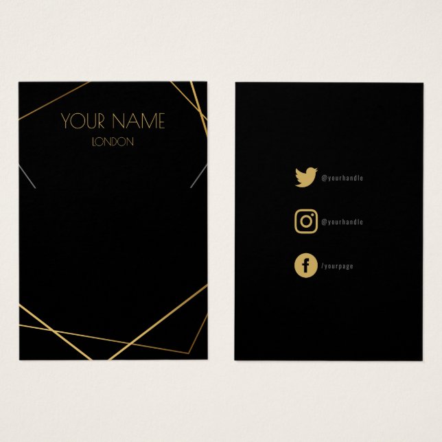 Geometric necklace display card with social icons (Front & Back)