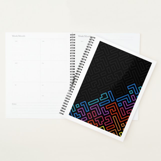Geometric Neon Maze Pattern – Modern Colorful  Planner (Display)