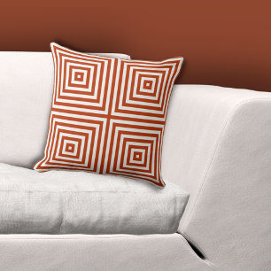 Geometric Nested Box Pattern White-Orange Cushion