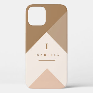 Geometric Neutral Brown & Tan - Monogram - iPhone 12 Case