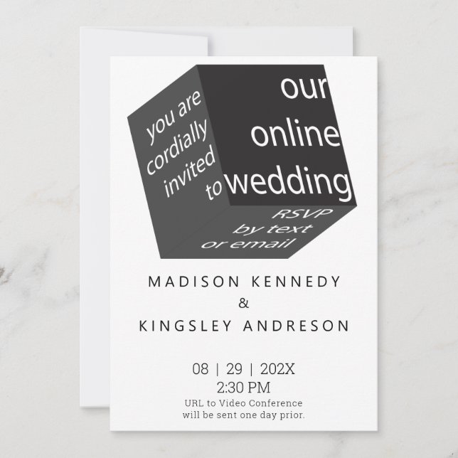 Geometric New High Tech Epic Black Cube ONLINE Invitation (Front)