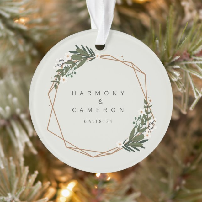 Geometric Newlywed Photo Our First Christmas Ornament (Tree)