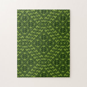 Geometric nordic pattern in green  jigsaw puzzle