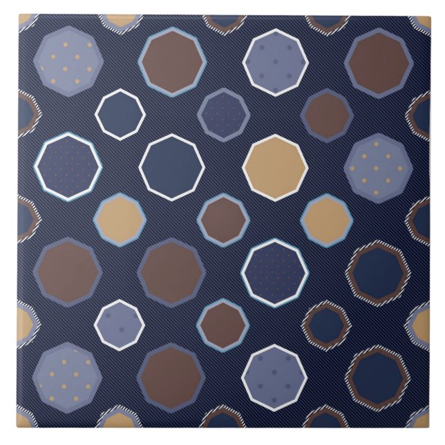 Geometric, octagon, diagonal lines, polka dots tile (Front)