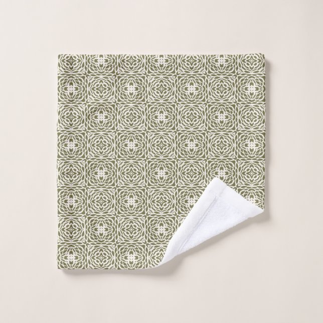Geometric Olive Floral Lattice  Bath Towel Set (Wash Cloth)