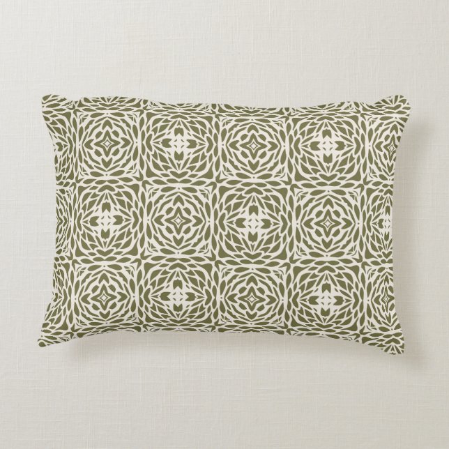 Geometric Olive Floral Lattice Rectangle Pillow (Back)