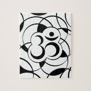 Geometric Om Symbol Black and White Jigsaw Puzzle