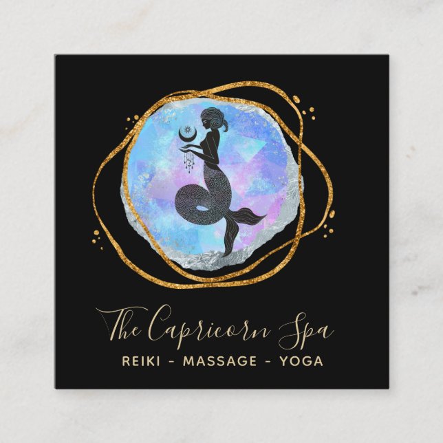 *~* Geometric Opal Capricorn Mermaid Gold Goddess  Square Business Card (Front)