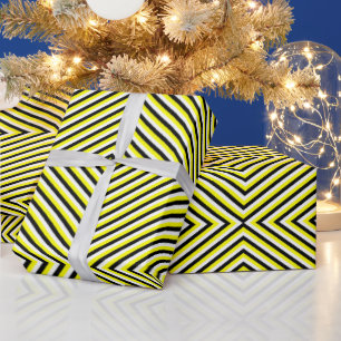 Geometric Optical Illusion Modern Black & Yellow  Wrapping Paper