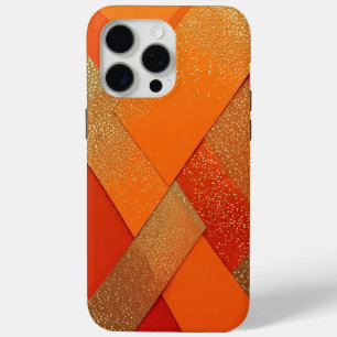 Geometric Orange and Gold Glitter Abstract iPhone 15 Pro Max Case