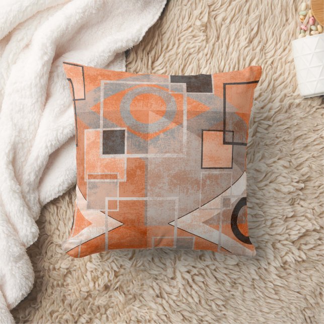Geometric orange grey grunge stylish cushion (Blanket)