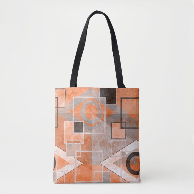 Geometric orange grey grunge stylish tote bag (Front)