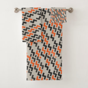 Geometric Orange Grey Minimal Pattern Bath Towel Set