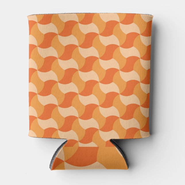 Geometric Orange Shades: Abstract Tile Can Cooler (Front)