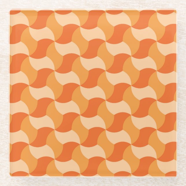 Geometric Orange Shades: Abstract Tile Glass Coaster (Front)