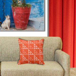 Geometric Orange Triangle Pattern - Throw Pillow