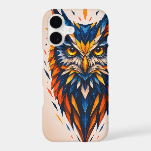 Geometric Owl Blue & Orange Polygonal Art