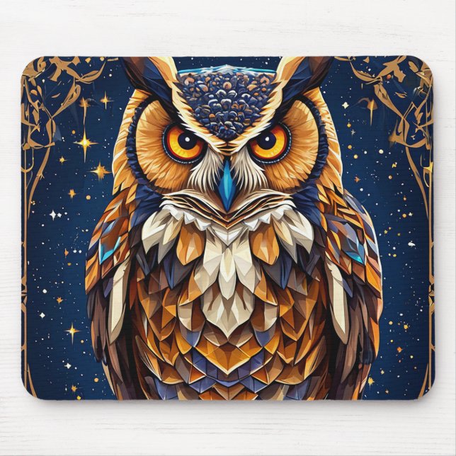 🦉 Geometric Owl Desk Decor For Bird Lovers 🦉 Mouse Mat (Front)