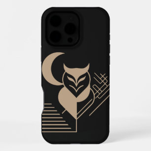 Geometric owl with a crescent moon iPhone 16 pro max case